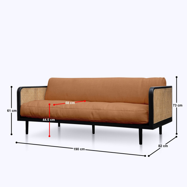 Angus Rattan 3 Seater Sofa - 75" on rent