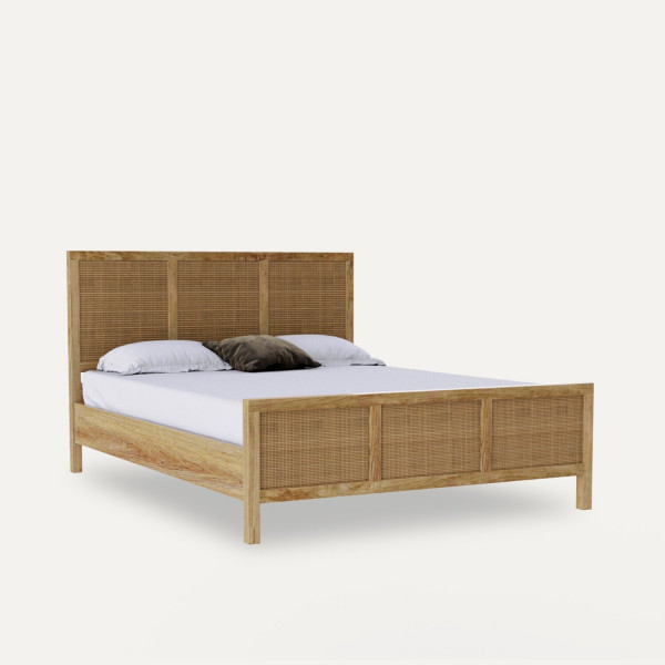 Fibsen Solid Wood Rattan Bed on rent