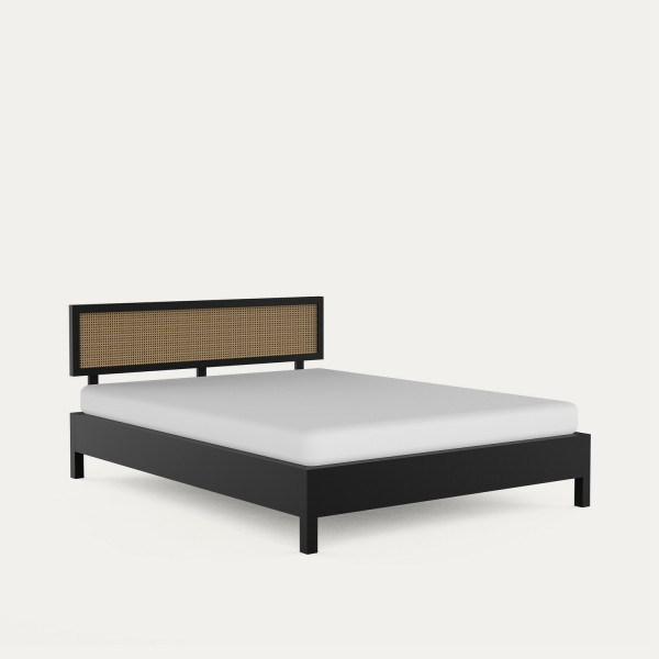 Eburnean Black Rattan Bed - Mango Wood on rent