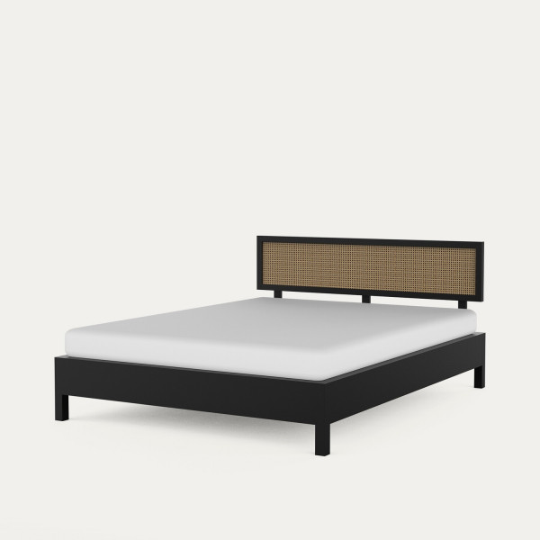 Eburnean Black Rattan Bed - Mango Wood on rent