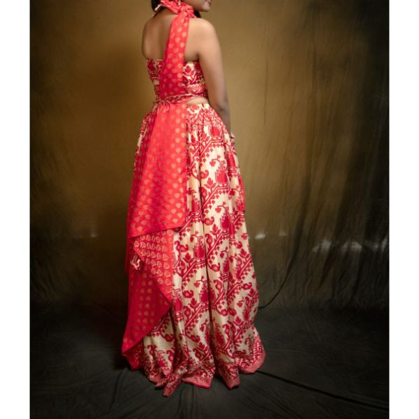 Red Patola Print Designer Choli With Lehenga - Exquisite Ethnic Elegance for Rent on rent
