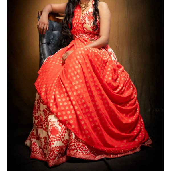 Red Patola Print Designer Choli With Lehenga - Exquisite Ethnic Elegance for Rent on rent