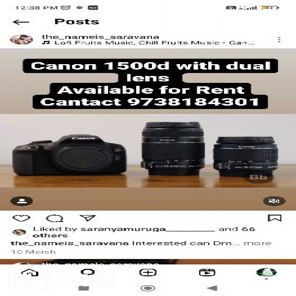 Canon 1500d With Double Lens on rent